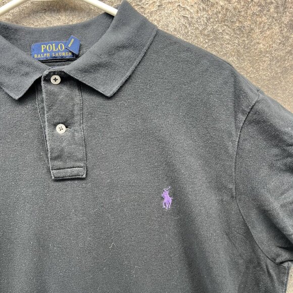 Polo Ralph Lauren Polo Shirt Mens XL Black Custom Fit Purple Pony Logo - Picture 4 of 11